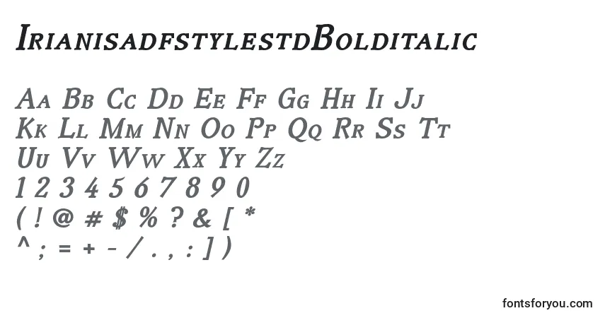 characters of irianisadfstylestdbolditalic font, letter of irianisadfstylestdbolditalic font, alphabet of  irianisadfstylestdbolditalic font
