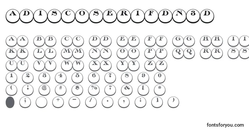 Czcionka ADiscoserifdn3D – alfabet, cyfry, specjalne znaki