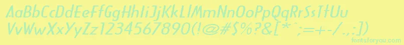 Fonte ArcanewideItalic – fontes verdes em um fundo amarelo