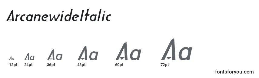 Размеры шрифта ArcanewideItalic