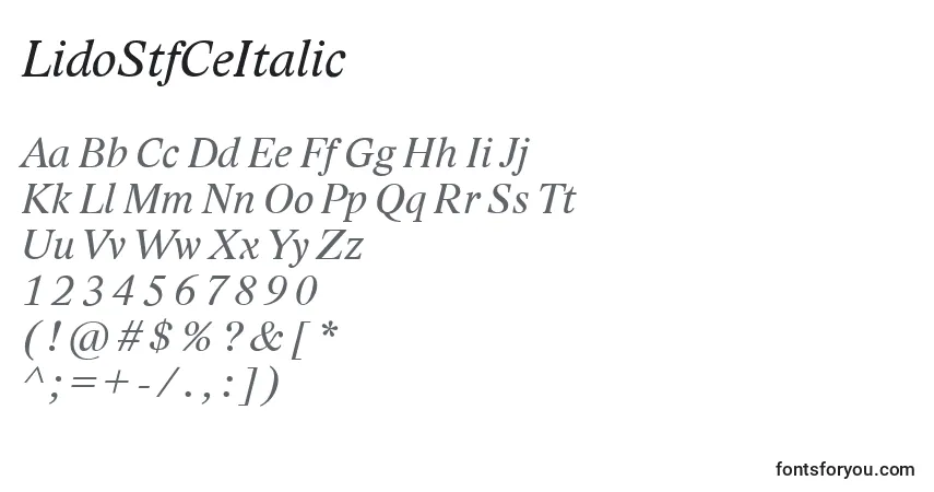 A fonte LidoStfCeItalic – alfabeto, números, caracteres especiais