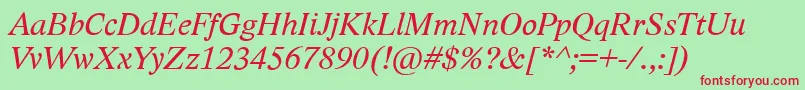 LidoStfCeItalic-fontti – punaiset fontit vihreällä taustalla