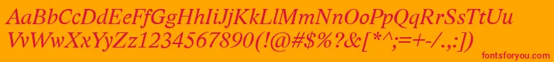 LidoStfCeItalic-Schriftart – Rote Schriften auf orangefarbenem Hintergrund