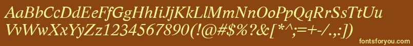 LidoStfCeItalic-fontti – keltaiset fontit ruskealla taustalla