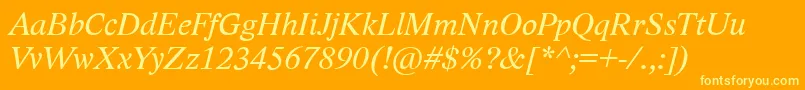 LidoStfCeItalic-fontti – keltaiset fontit oranssilla taustalla
