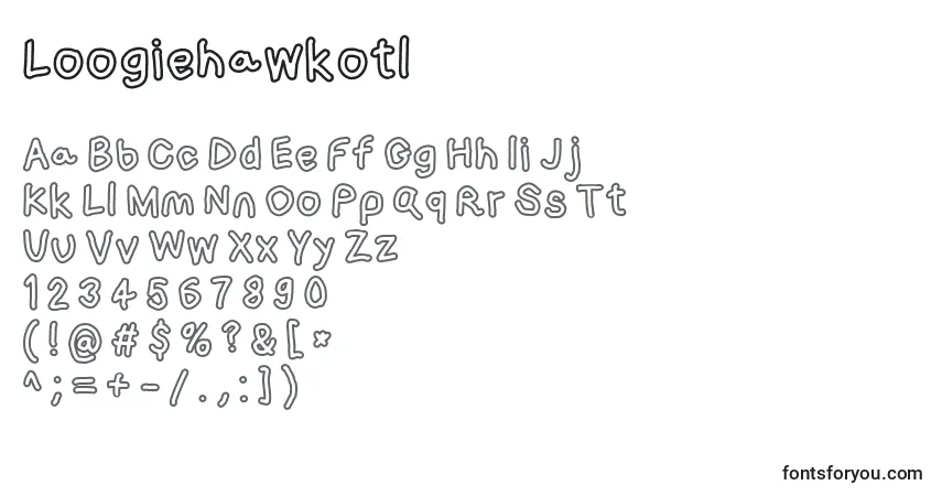 Czcionka Loogiehawkotl – alfabet, cyfry, specjalne znaki