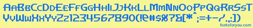 フォントManhattanTower – 青い文字が黄色の背景にあります。