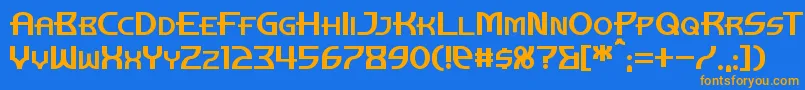 フォントManhattanTower – オレンジ色の文字が青い背景にあります。