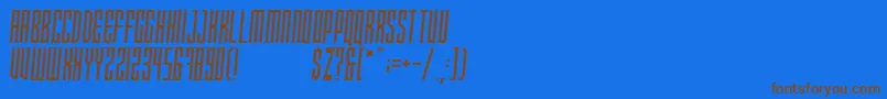 フォントXRaytedS – 茶色の文字が青い背景にあります。