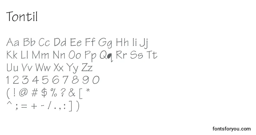 A fonte Tontil – alfabeto, números, caracteres especiais