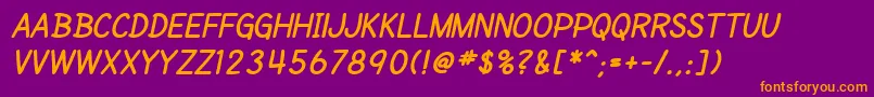SfCartoonistHandScBoldItalic Font – Orange Fonts on Purple Background