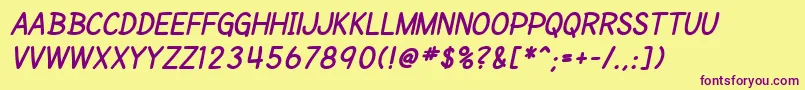 SfCartoonistHandScBoldItalic Font – Purple Fonts on Yellow Background