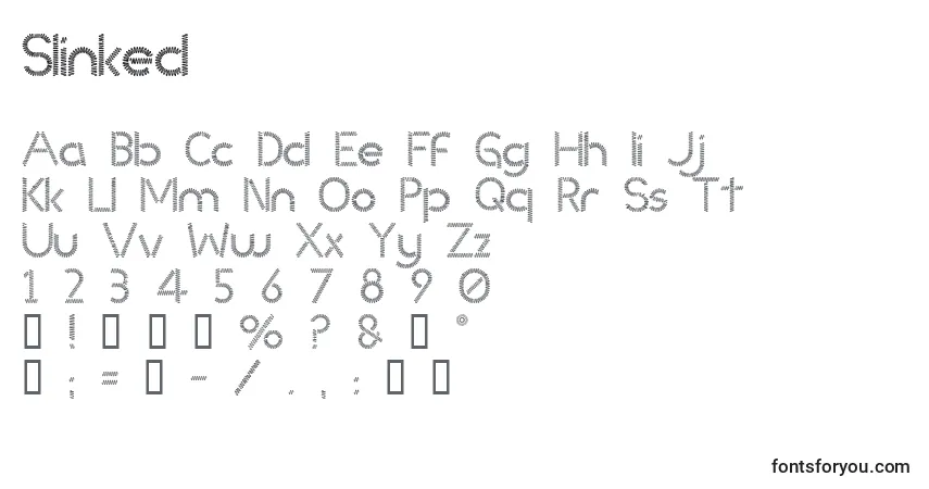 A fonte Slinked – alfabeto, números, caracteres especiais