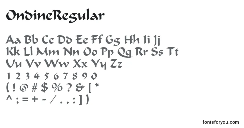 A fonte OndineRegular – alfabeto, números, caracteres especiais