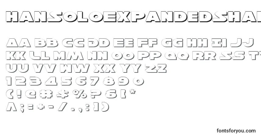 Czcionka HanSoloExpandedShadow – alfabet, cyfry, specjalne znaki