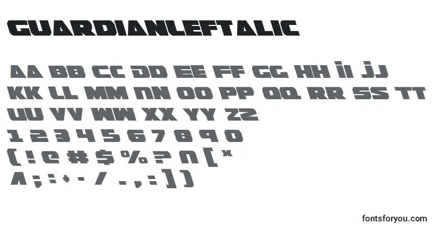 Czcionka GuardianLeftalic – alfabet, cyfry, specjalne znaki