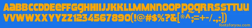 MeposaRegularフォントについての詳細 フォントMeposaRegular – オレンジ色の文字が青い背景にあります。