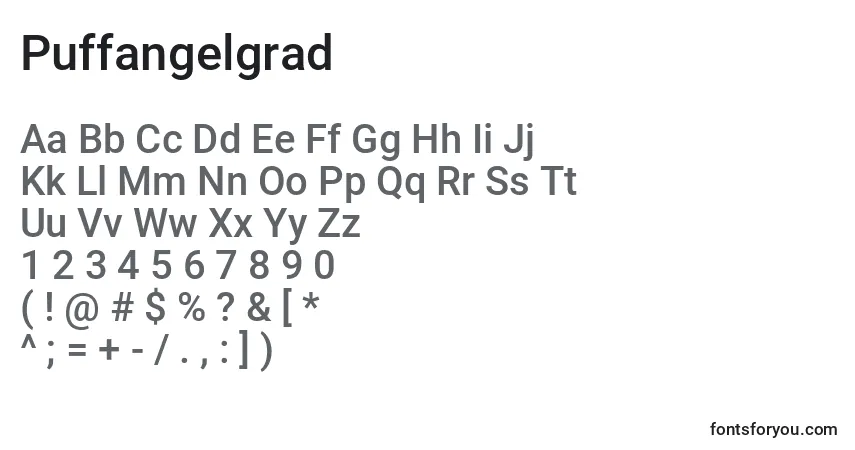 Czcionka Puffangelgrad – alfabet, cyfry, specjalne znaki
