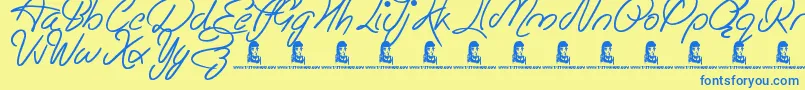 EasyRider-Schriftart – Blaue Schriften auf gelbem Hintergrund