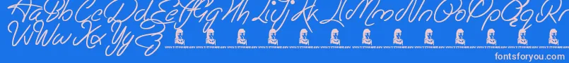 Weitere Informationen zur EasyRider-Schriftart EasyRider-Schriftart – Rosa Schriften auf blauem Hintergrund