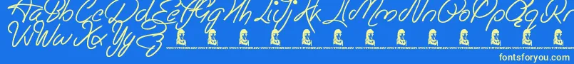 Weitere Informationen zur EasyRider-Schriftart EasyRider-Schriftart – Gelbe Schriften auf blauem Hintergrund