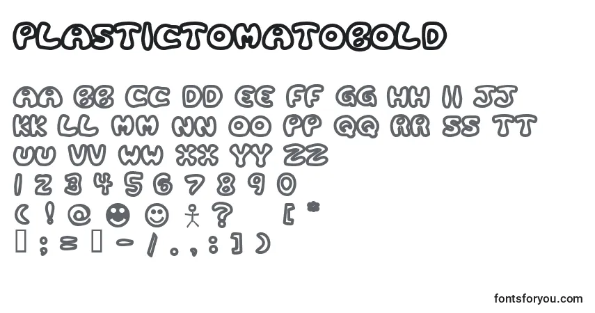 A fonte PlasticTomatoBold – alfabeto, números, caracteres especiais