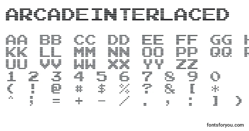 Czcionka ArcadeInterlaced – alfabet, cyfry, specjalne znaki