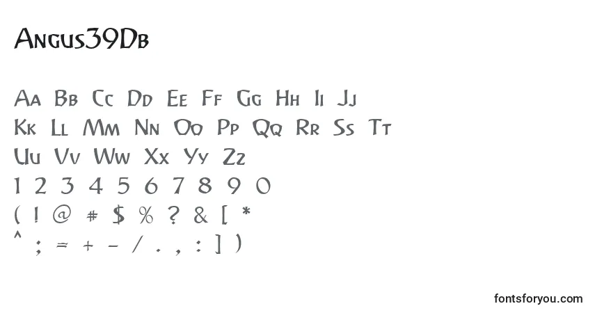 Czcionka Angus39Db – alfabet, cyfry, specjalne znaki