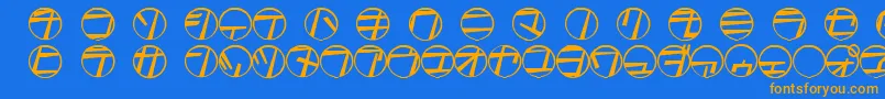 フォントTamioQn6 – オレンジ色の文字が青い背景にあります。
