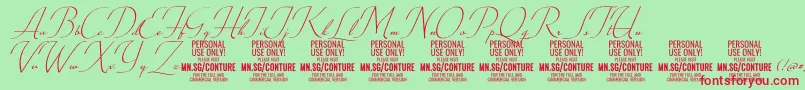 ConturescriptPersonalUseOnly Font – Red Fonts on Green Background