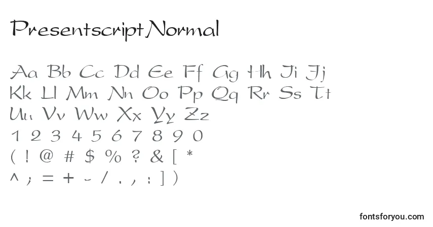 Fuente PresentscriptNormal - alfabeto, números, caracteres especiales