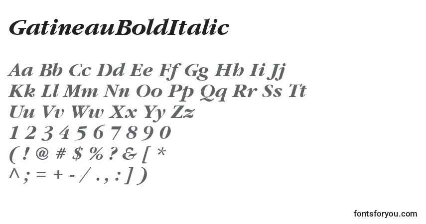 GatineauBoldItalicフォント–アルファベット、数字、特殊文字