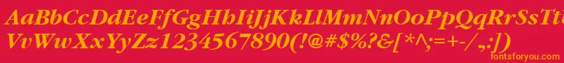 GatineauBoldItalic-Schriftart – Orangefarbene Schriften auf rotem Hintergrund