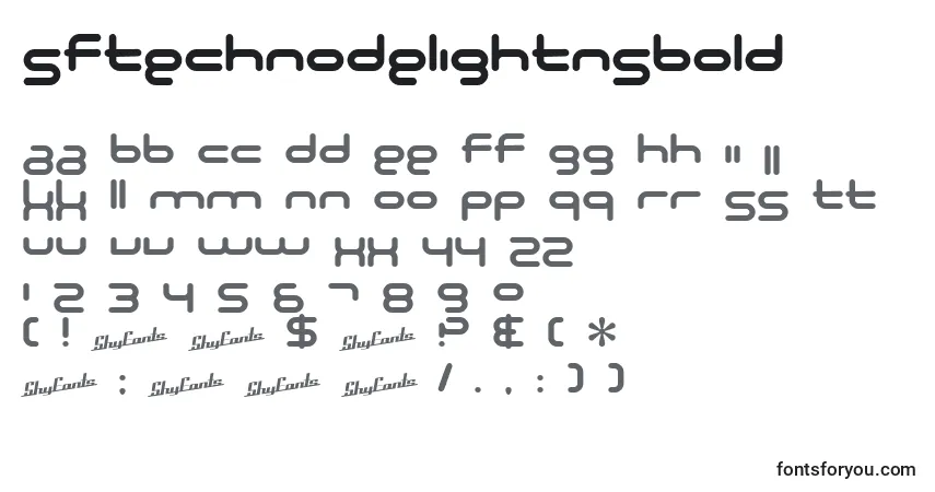 Шрифт SfTechnodelightNsBold – алфавит, цифры, специальные символы
