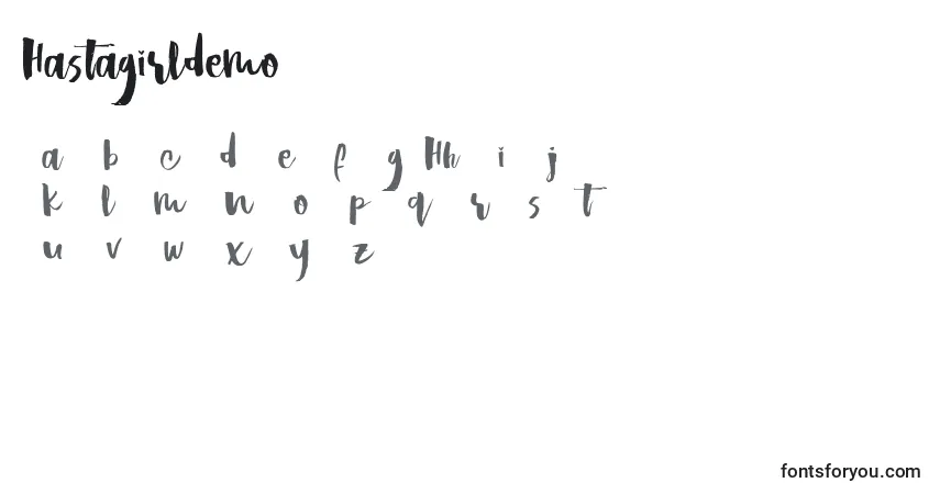 Шрифт Hastagirldemo – алфавит, цифры, специальные символы