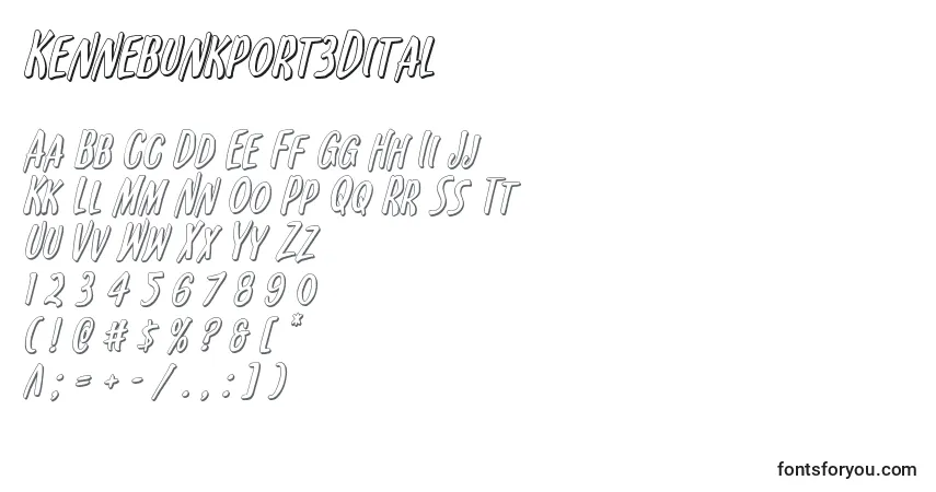 Kennebunkport3Ditalフォント–アルファベット、数字、特殊文字