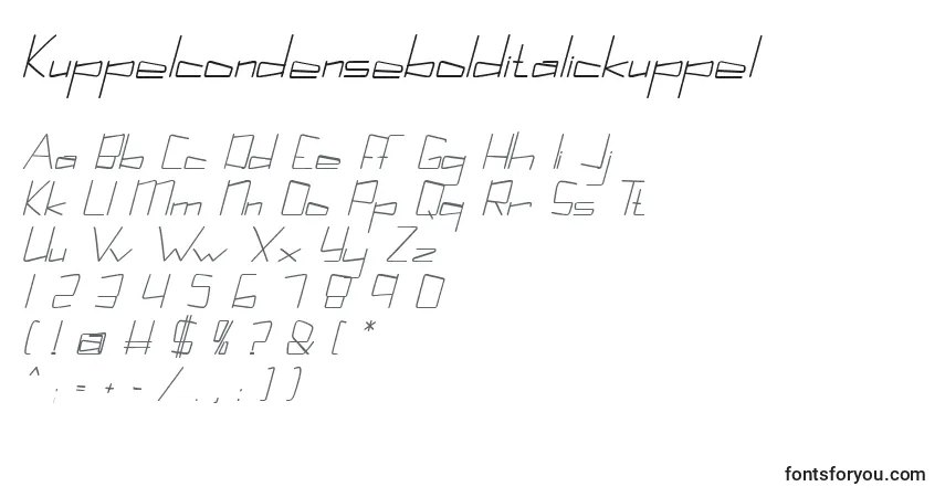 Czcionka Kuppelcondensebolditalickuppel – alfabet, cyfry, specjalne znaki