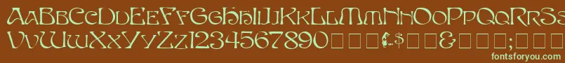 フォントEddacaps – 緑色の文字が茶色の背景にあります。