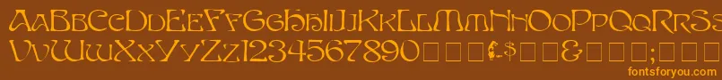 Eddacaps-Schriftart – Orangefarbene Schriften auf braunem Hintergrund