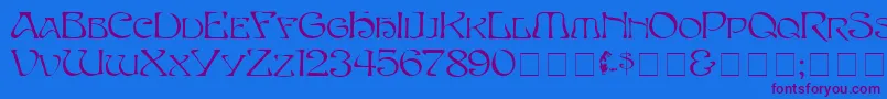 Eddacaps-Schriftart – Violette Schriften auf blauem Hintergrund