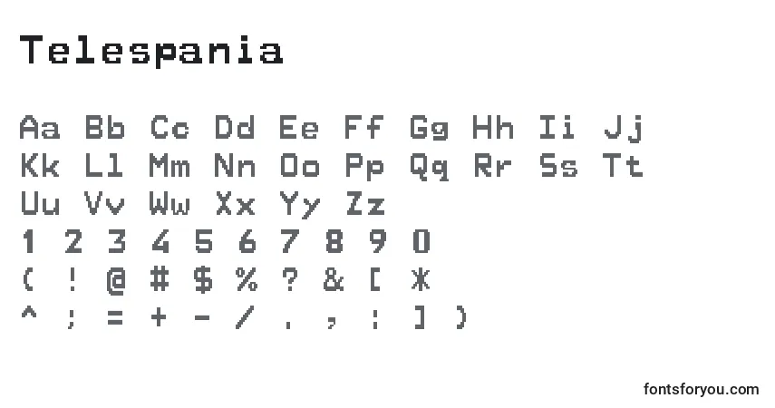 Schriftart Telespania – Alphabet, Zahlen, spezielle Symbole