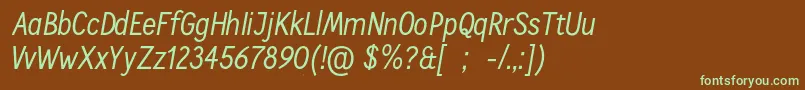 フォントCallingcardsItSample – 緑色の文字が茶色の背景にあります。