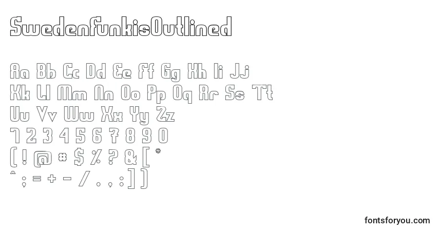 Шрифт SwedenFunkisOutlined – алфавит, цифры, специальные символы