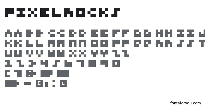 A fonte PixelRocks – alfabeto, números, caracteres especiais