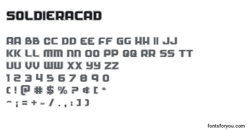 Fuente Soldieracad - alfabeto, números, caracteres especiales
