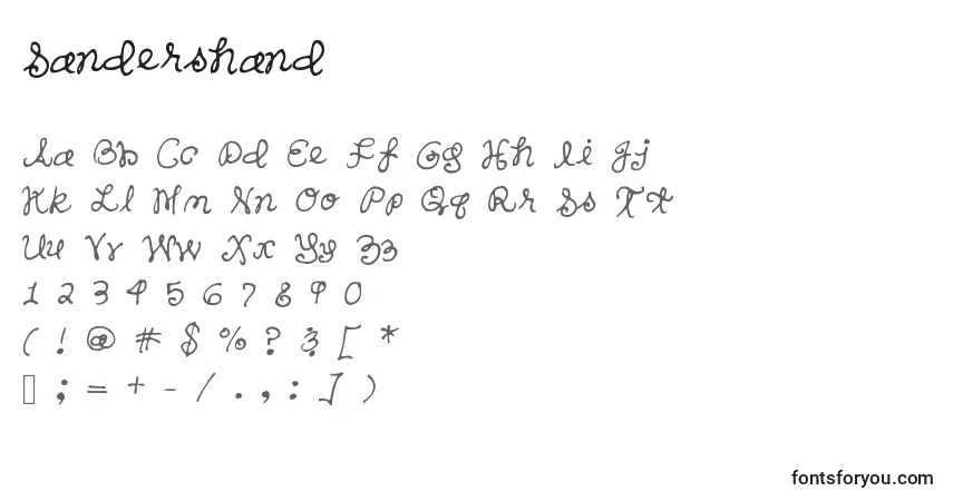 Schriftart Sandershand – Alphabet, Zahlen, spezielle Symbole