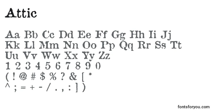 Czcionka Attic – alfabet, cyfry, specjalne znaki