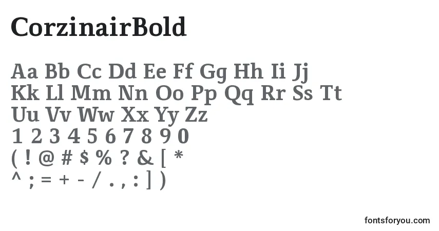 Czcionka CorzinairBold – alfabet, cyfry, specjalne znaki