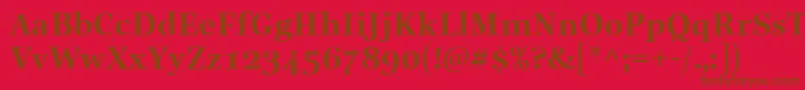 LinotypeReallyDemiBold-Schriftart – Braune Schriften auf rotem Hintergrund