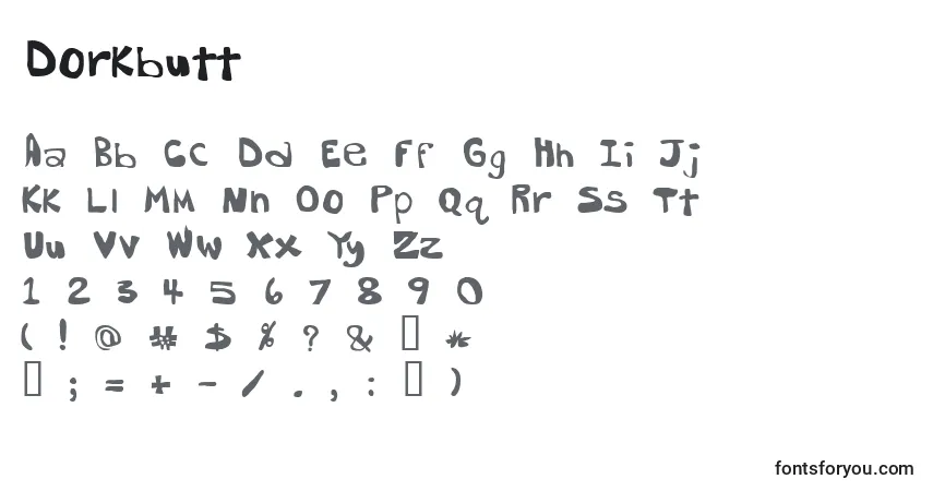 A fonte Dorkbutt – alfabeto, números, caracteres especiais